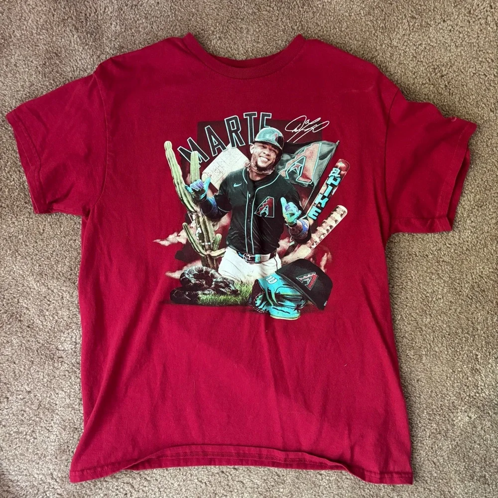 Women’s Medium Gildan Ketel Marte Diamondbacks MLB Cotton Red T-Shirt - Picture 1 of 6
